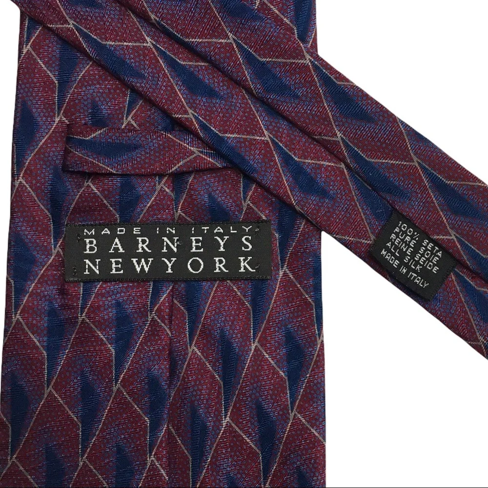 Barneys New York 100% Silk Tie Made in Italy Burgundy Blue Classy Professional